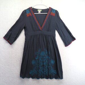 Flying Tomato Dress‎ Womens Small Gray Blue Embroidered Boho Tunic Peasant Rayon